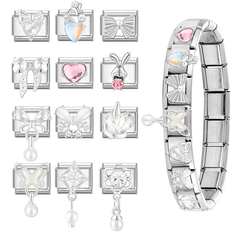 Wholesale Italian Charm Bracelet 9mm DIY Splicing Removable Butterfly Love Stainless Steel Composable Bracelet