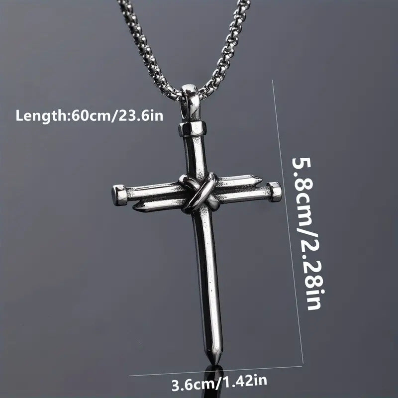 Wholesale Punk Retro Cross Nail Pendant Titanium Steel Men S Necklace Jewelry Accessory Gift Boutique Resale