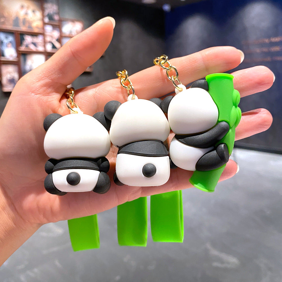 Wholesale Cartoon Panda Holding Bamboo PVC Soft Adhesive Cute Keychain ACC-KC-XinShu020