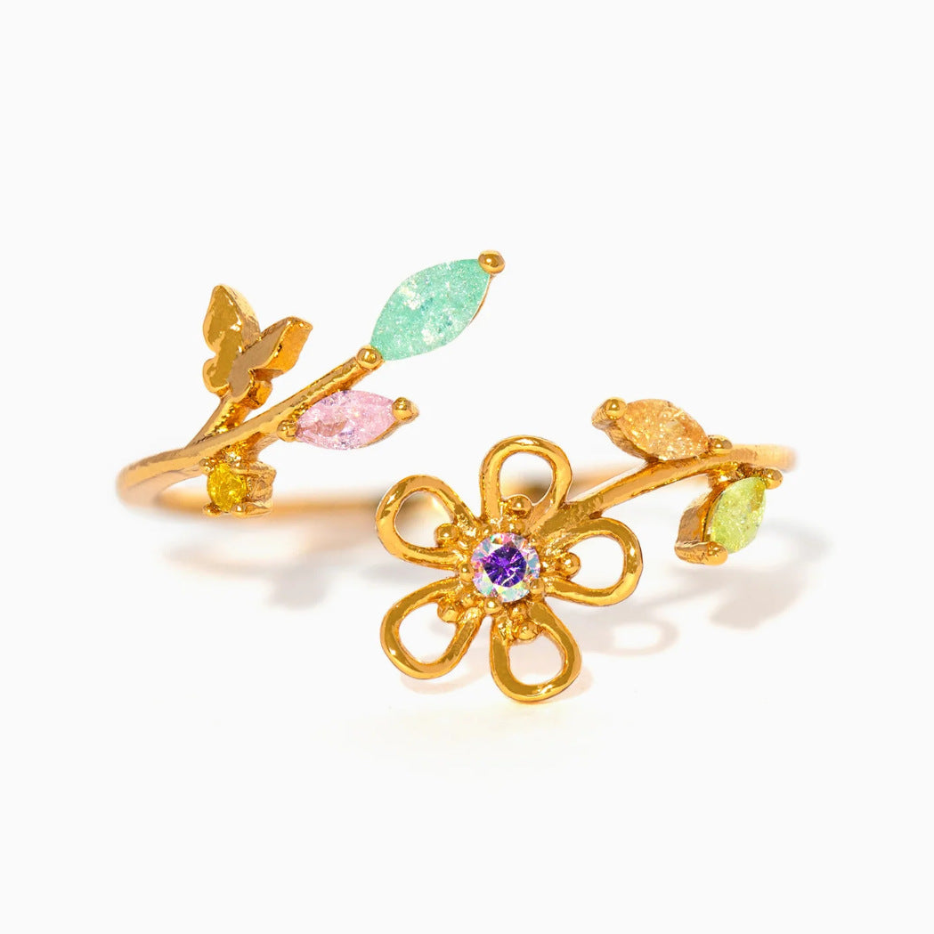 Wholesale  Zircon Moon Star Butterfly Heart-Shaped Opening Adjustable Ring