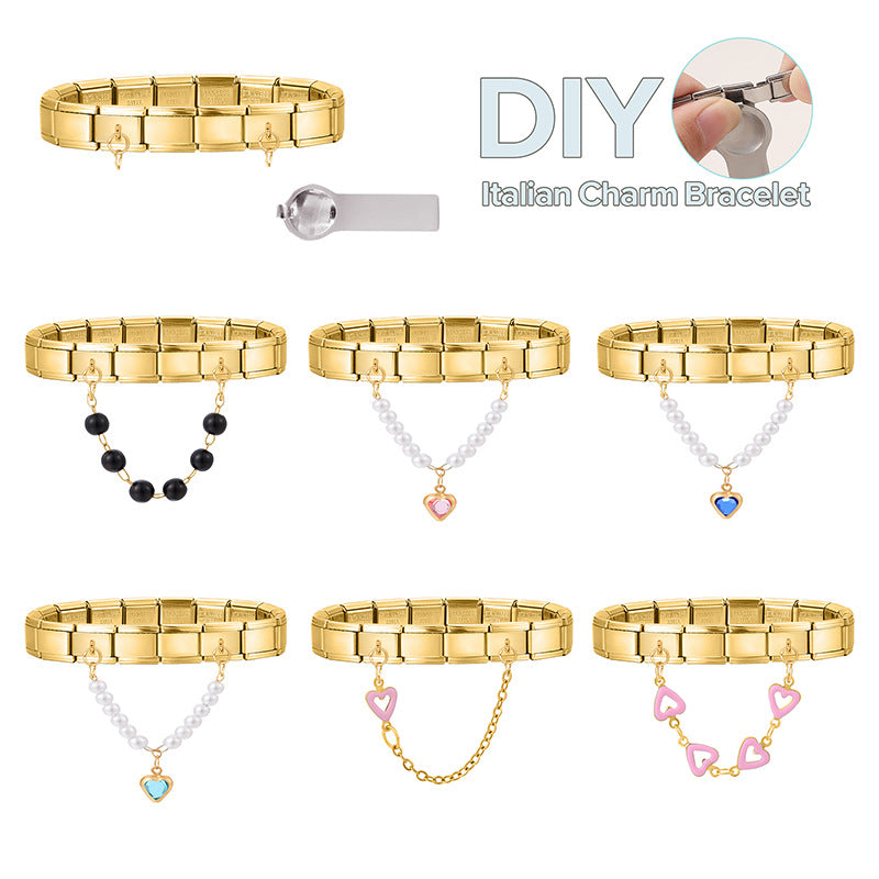 Wholesale  Italian Charm Bracelet 9mm DIY Splicing Light Luxury Double Pendant Stainless Steel Composable Bracelet