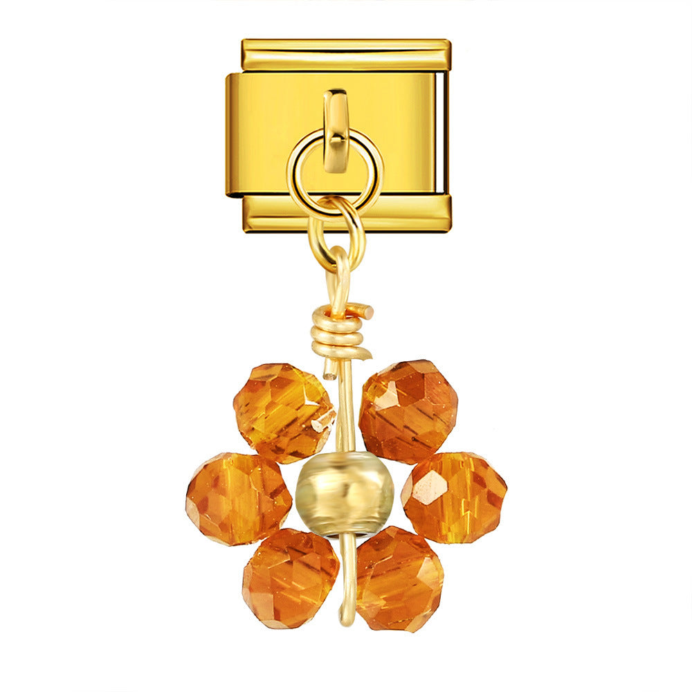 Wholesale Italian Charm Bracelet 9mm DIY  Crystal Bead Flower Pendant Creative Stainless Steel Composable Bracelet