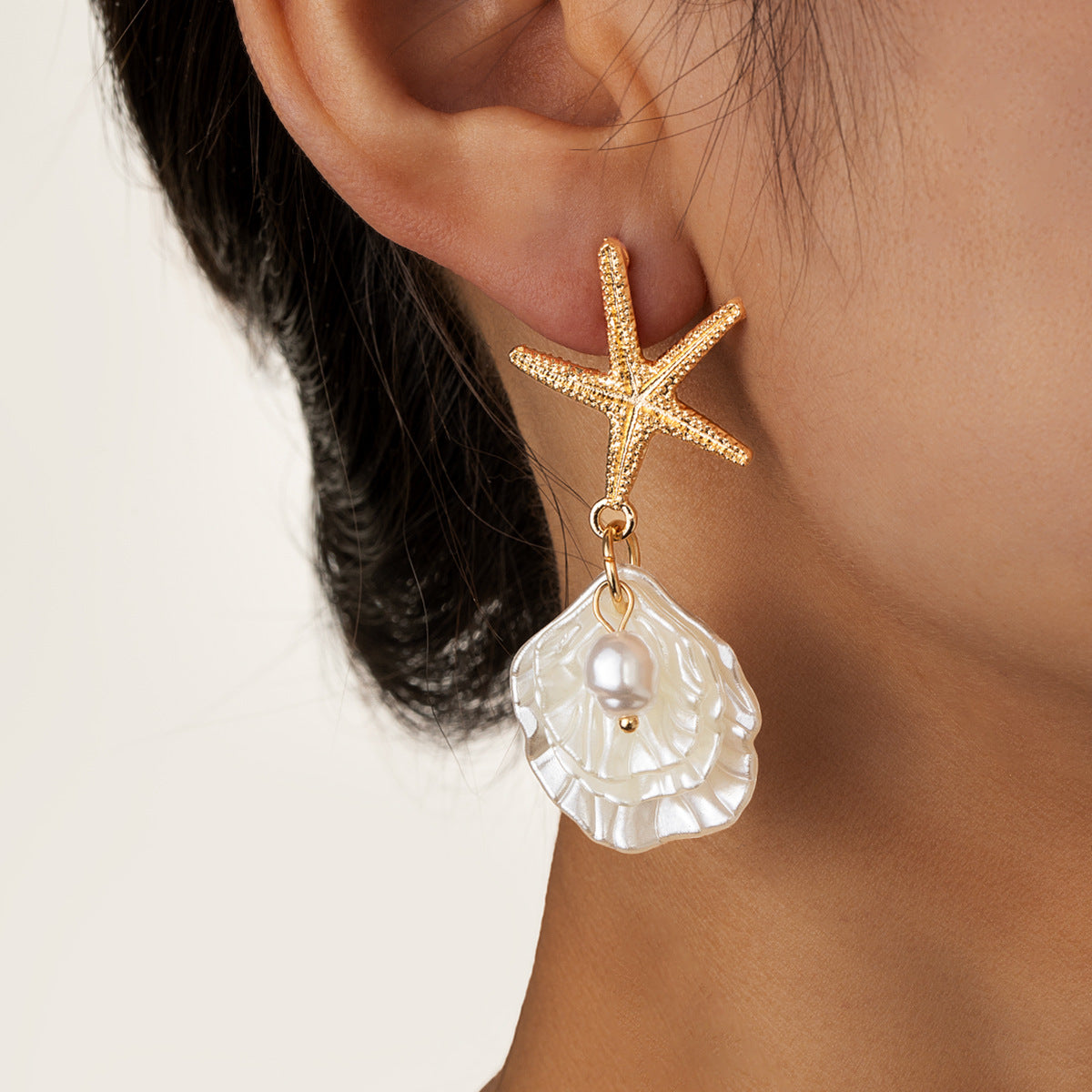 Wholesale Starfish Imitation Pearl Shell Earrings Beach Vacation Style Fashion Jewelry Accessory