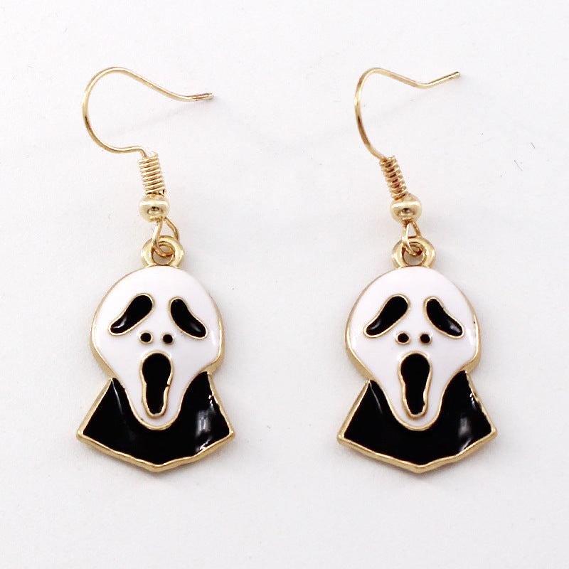 Wholesale Halloween Ghost Face Bat Spider Cross Alloy Oil Drop Earrings ACC-ES-Liyao004