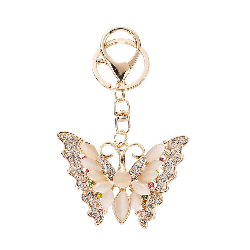 Wholesale Creative Butterfly Alloy Keychain with Cat' s Eye Gemstone