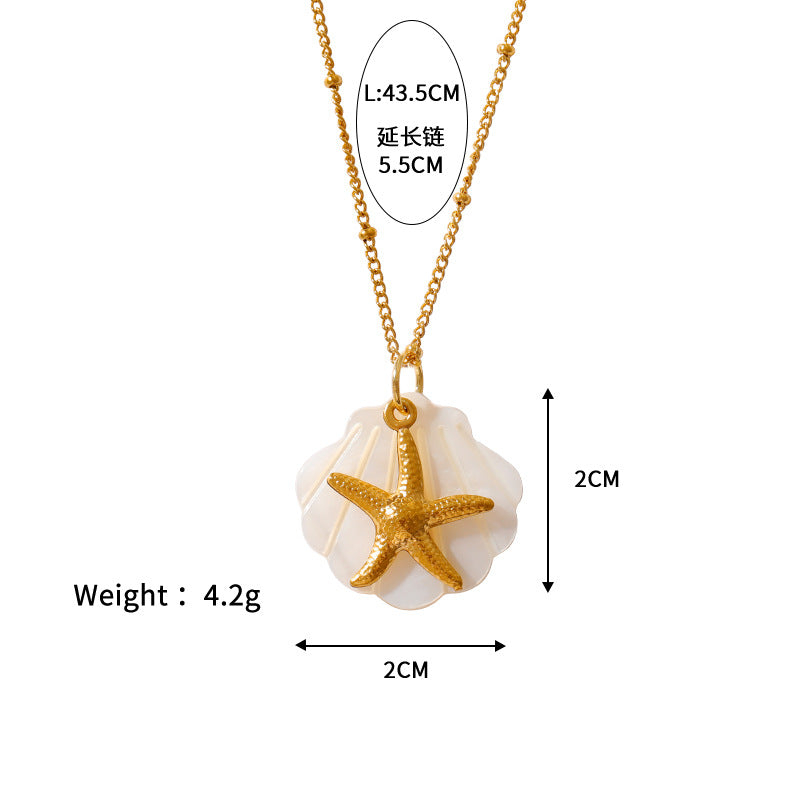Wholesale  Shell Summer Beach Wind Stainless Steel Shell Starfish Necklace