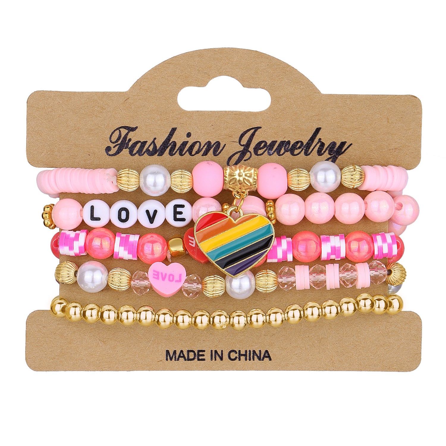 Wholesale LOVE Heart Shaped Polymer Clay Bead Bracelet Multi Layer Stretch Elastic Valentine S Day Gift Chic Jewelry Accessory For Boutique Resale