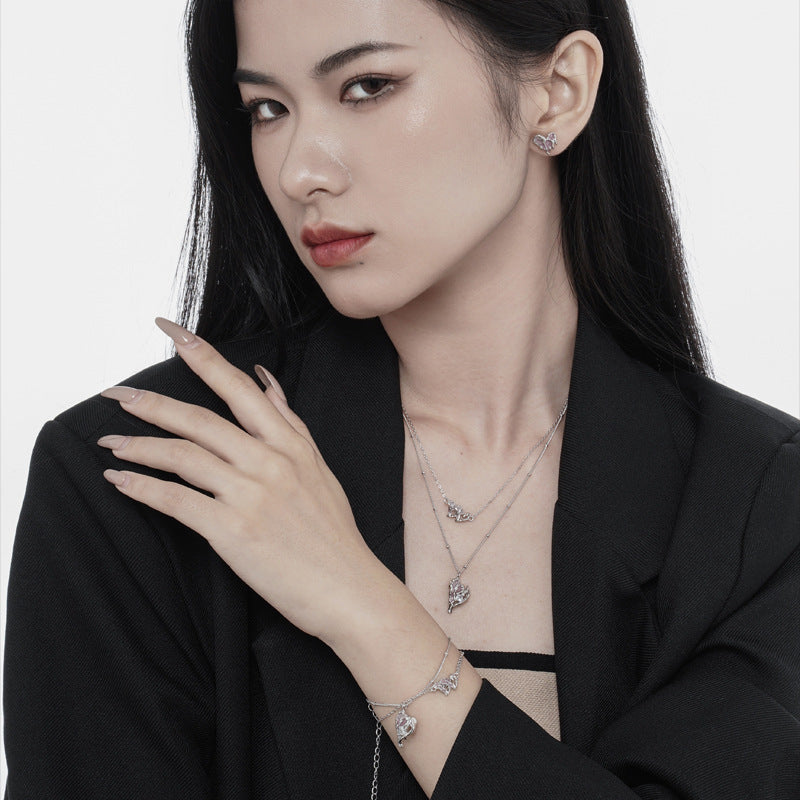 Wholesale Sakura Pink Love Heart S925 Sterling Silver Textured Epoxy Necklaces ACC-NE-YWE004