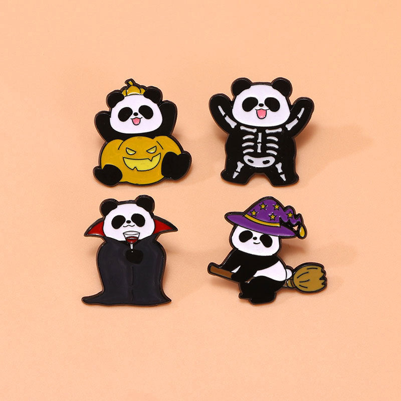 Wholesale  Panda Cartoon Brooch Drip Oil Alloy Badge With Pumpkin Witch Vampire Skull Fashion Accessory For Party Gift Boutique Resale