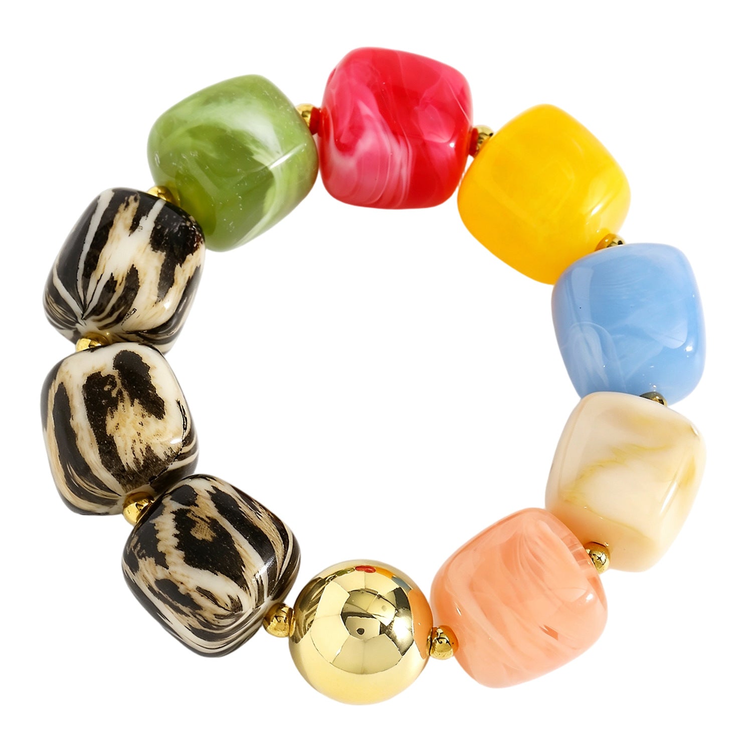 Wholesale Stylish Macaron Marble Resin Cube Bracelet Retro Gold Bead Design Everyday Unisex Jewelry Accessory Gift Resale