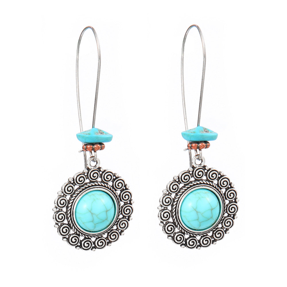 Wholesale Turquoise Tassel Earrings Geometric Alloy Design for Party Wear Boutique Resale Jewelry Accessory