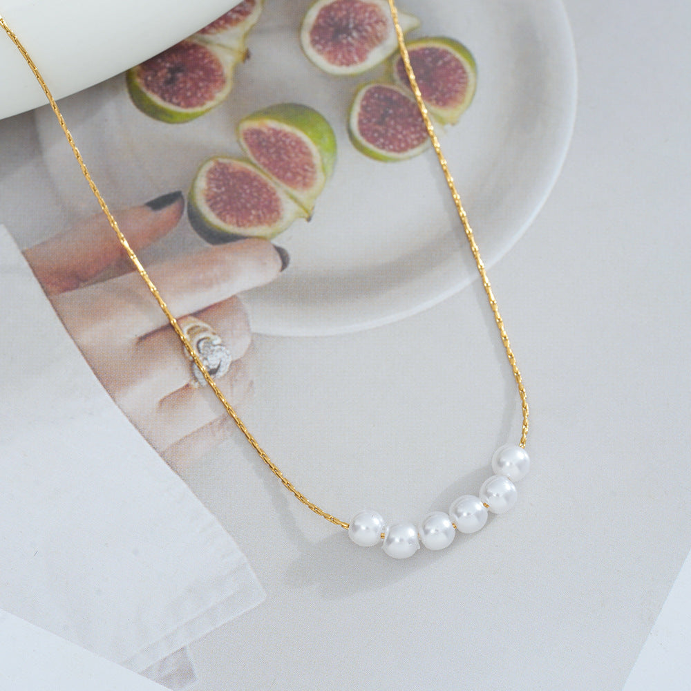 Wholesale Korean Simple Pearl Necklace Gold-Plated Titanium Steel Fashion Accessory for Boutique Resale