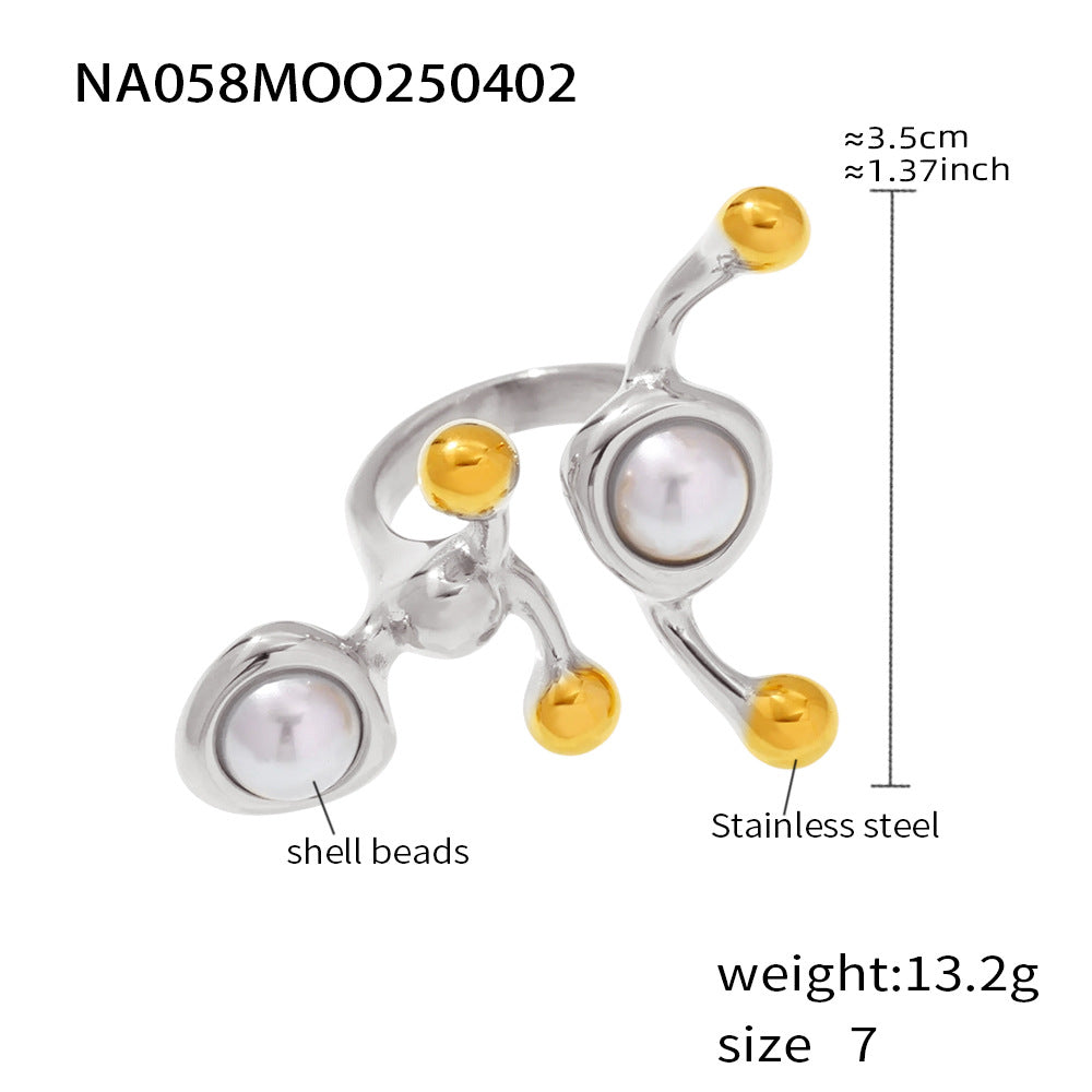 Wholesale Stainless Steel  Exaggerated Irregular Shaped Inlaid Beads Natural Stone Ring