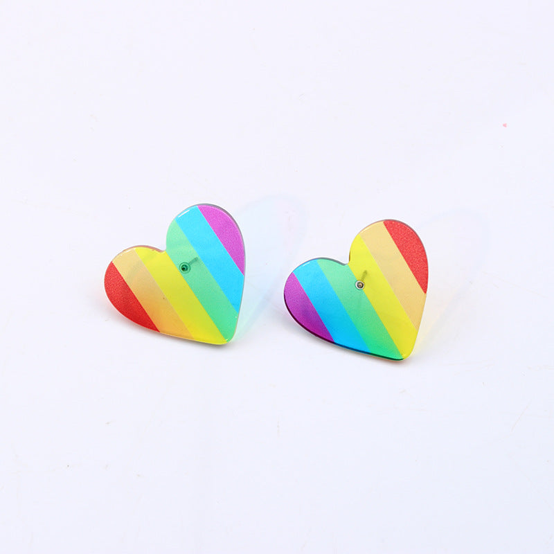 Wholesale Rainbow LGBT Pride Month Heart Shape Long Acrylic Earrings ACC-ES-DA015