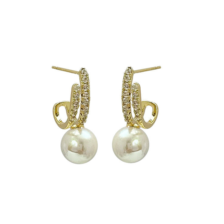 Wholesale Japanese Korean Style Imitation Pearl Stud Earrings with Zircon Accents - Boutique Resale Fashion Accessory
