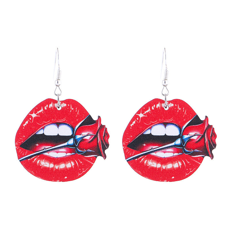 Wholesale  wooden Valentine's Day earrings  lips pink love xoxo letter earrings