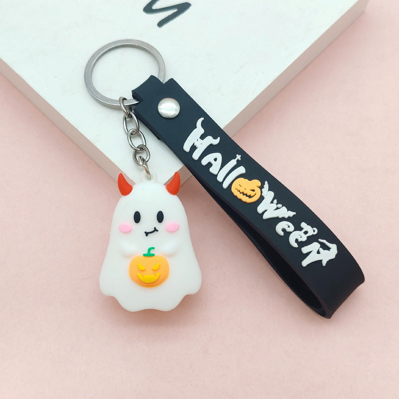 Wholesale Cute  Soft Glue Keychain Pendant Skull Pumpkin Cartoon Car Key Accessory Gift