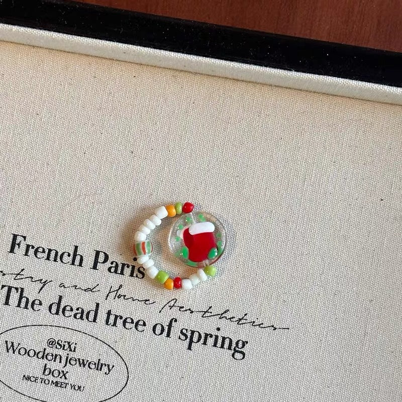 Wholesale Dopamine Christmas color beaded gingerbread man bracelet necklace ring