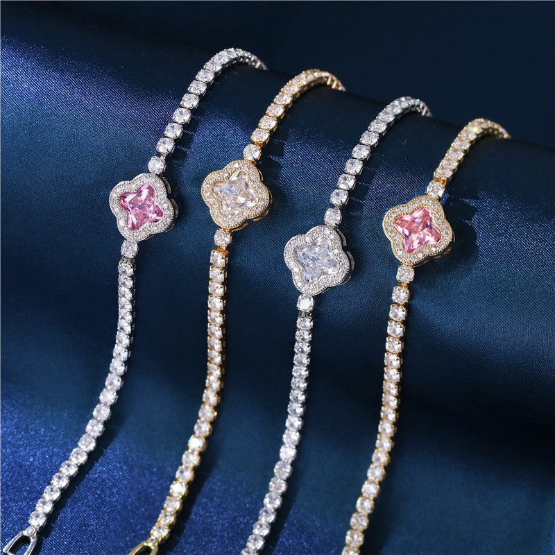 Wholesale Zircon Color Crystal Necklace Set Petal Zircon Earrings Necklace Bracelet