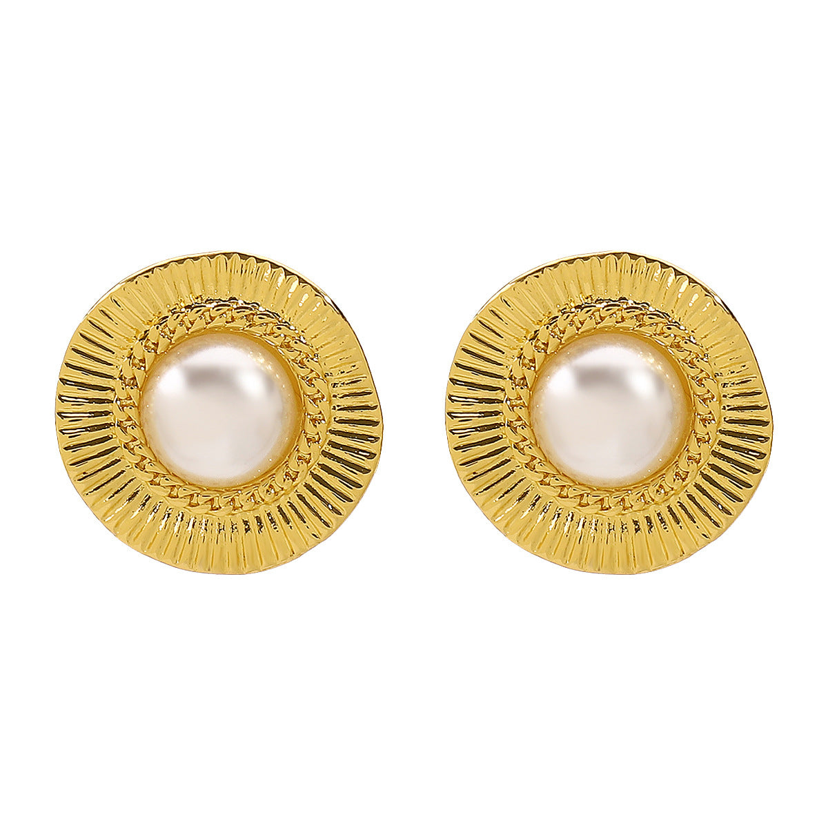 Wholesale Pleated Inlaid Pearl Earrings Ring Necklace Elegant Niche Geometric Alloy
