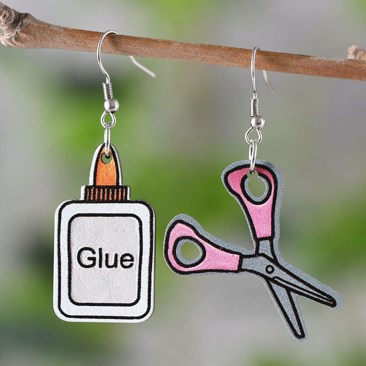 Wholesale globe books calculator scissors wooden double-sided earrings