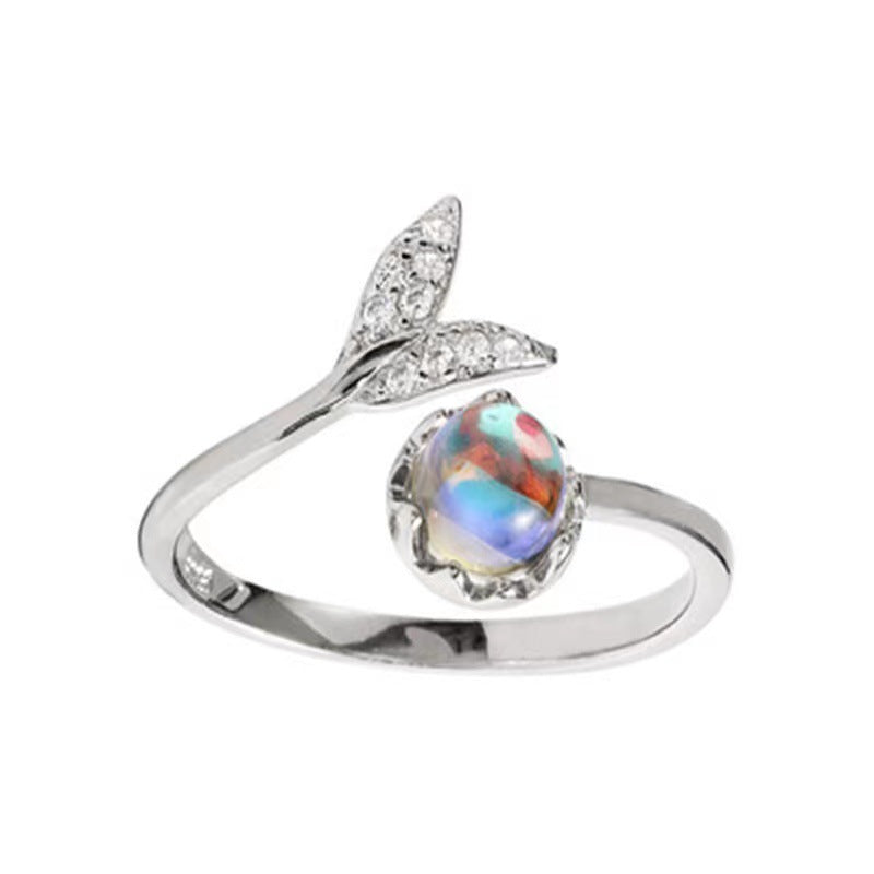 Wholesale Fishtail ring Moonstone index finger adjustable ring