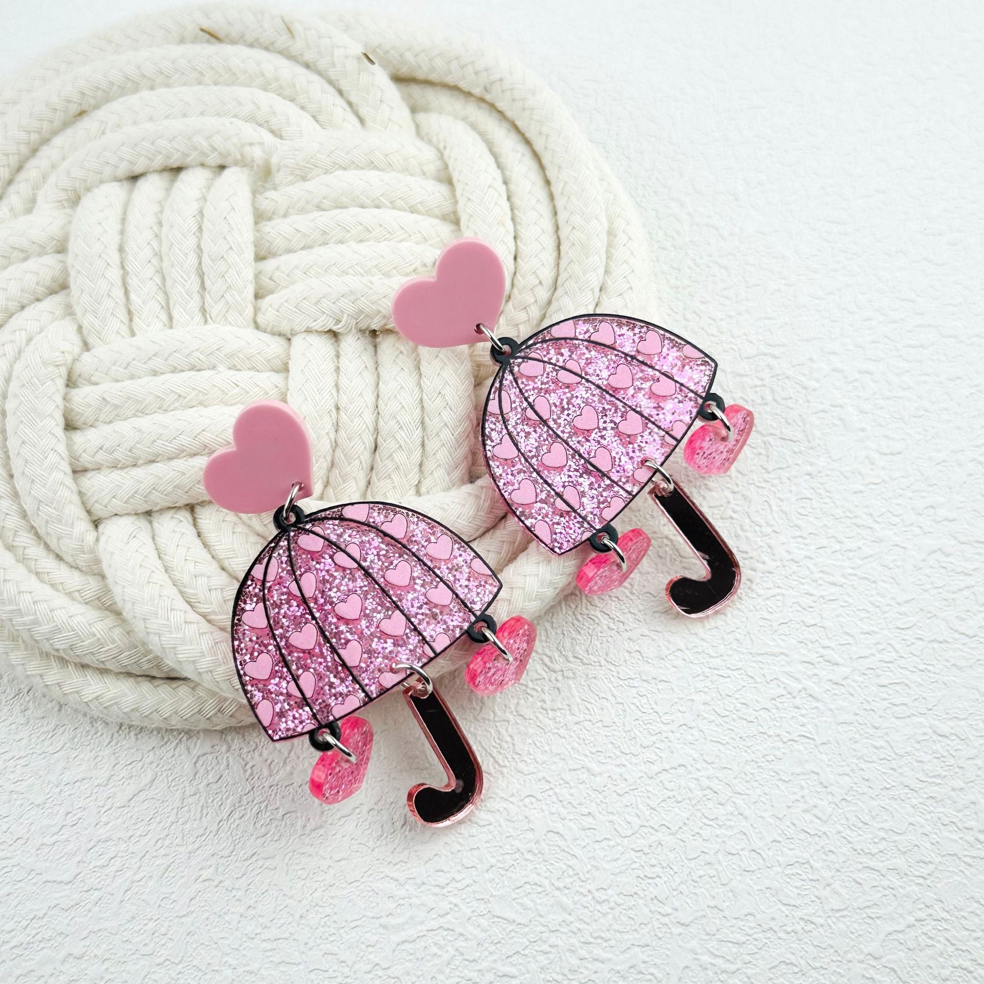Wholesale Valentine's Day mirror love umbrella exaggerated creative design ear studs earrings