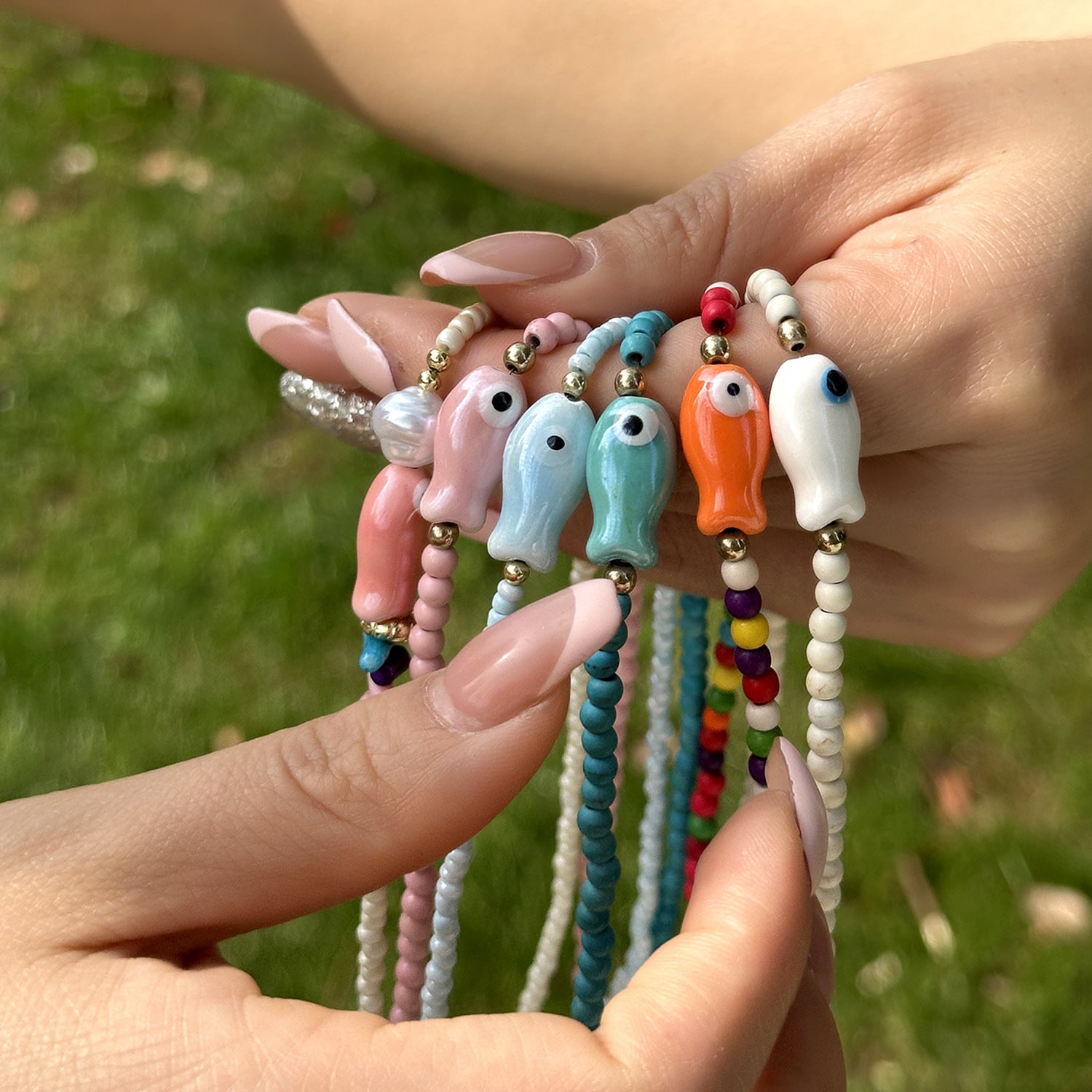 Wholesale Bohemian Ceramic Fish Beaded Necklace Orange Handmade Jewelry Accessory for Women