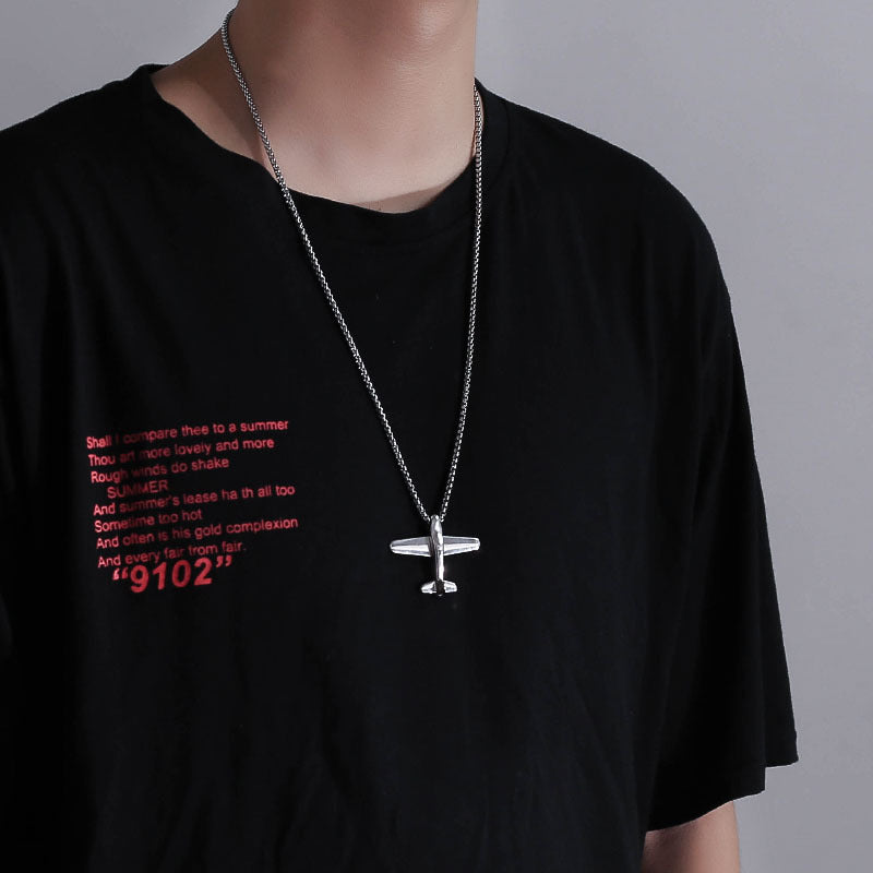 Wholesale  titanium steel airplane necklace disco fun pendant