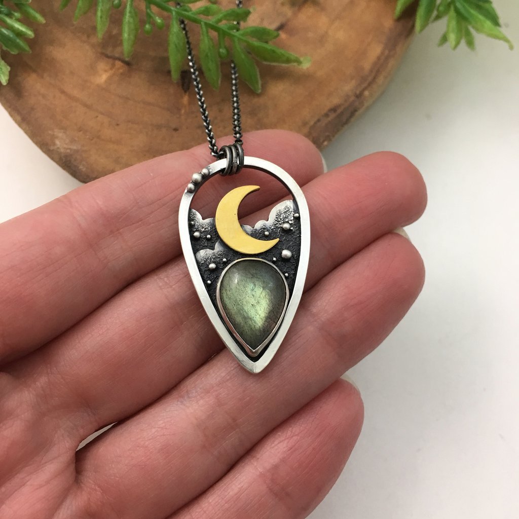 Wholesale Moon Opal triangle drop pendant necklace