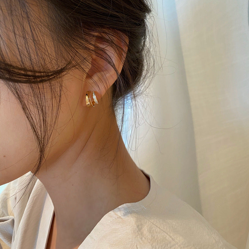 Wholesale C-Shape Double-Layer Earrings for Women - Platinum Plated Simple Modern Half-Circle Design Boutique Resale