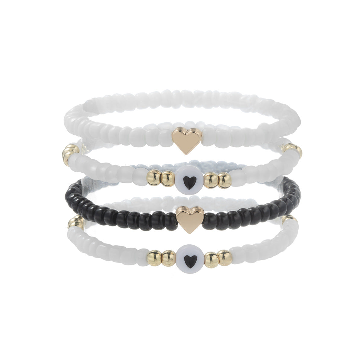 Wholesale Love Black and White Rice Beads Gold Beaded Elastic Women's Bracelet