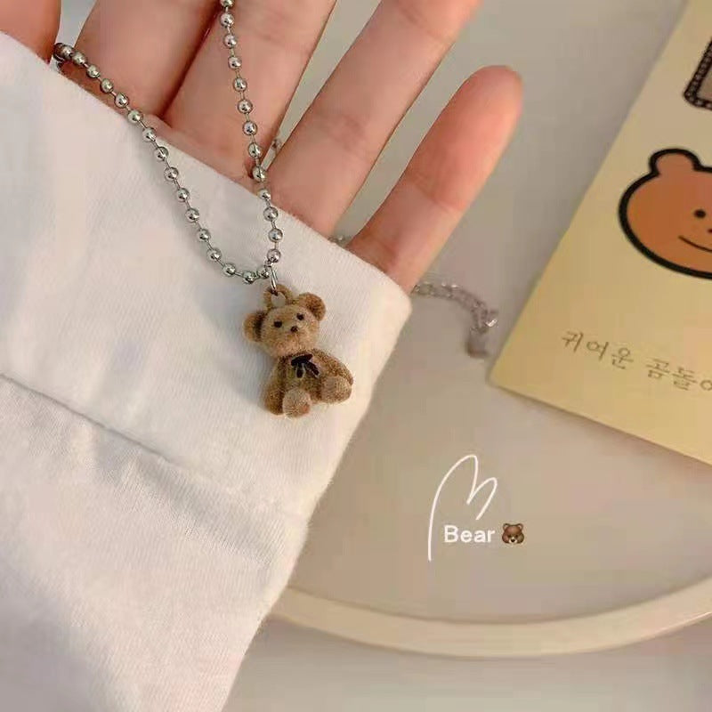 Wholesale Cute Plush Bear Pendant Winter Sweater Long Chain Cartoon Necklace