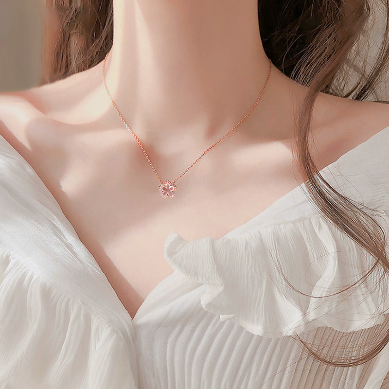 Wholesale Gentle and Sweet Pink Crystal Cherry Blossom Choker Necklace