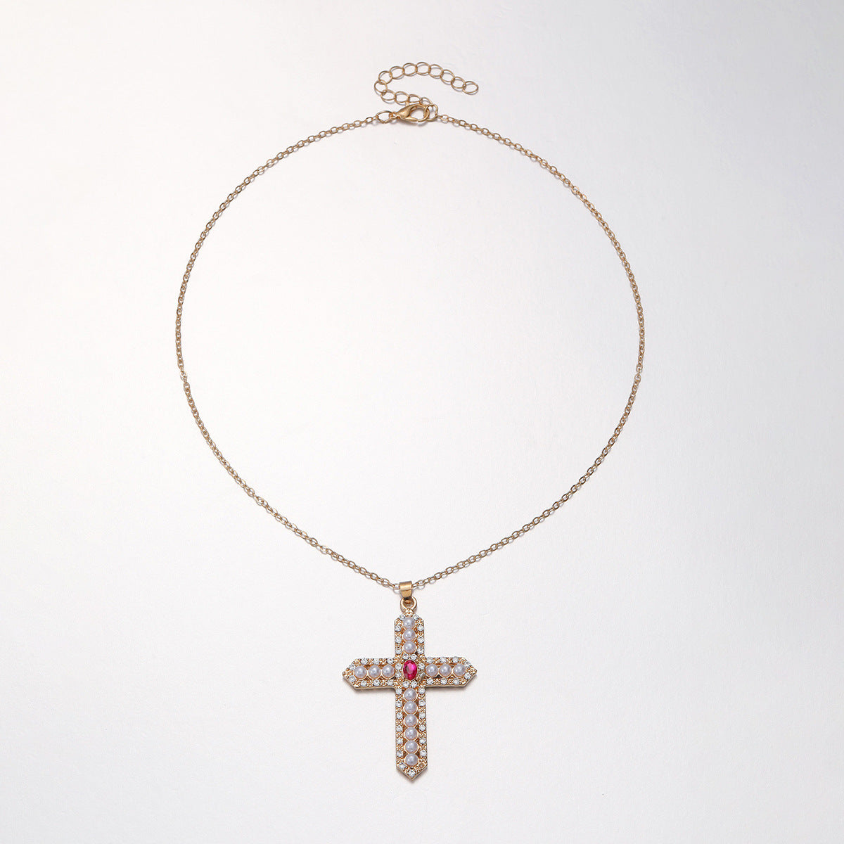 Wholesale Minimalist Cross Pendant Necklace with Rhinestones Zinc Alloy Electroplated Jewelry Accessory for Women Boutique Resale