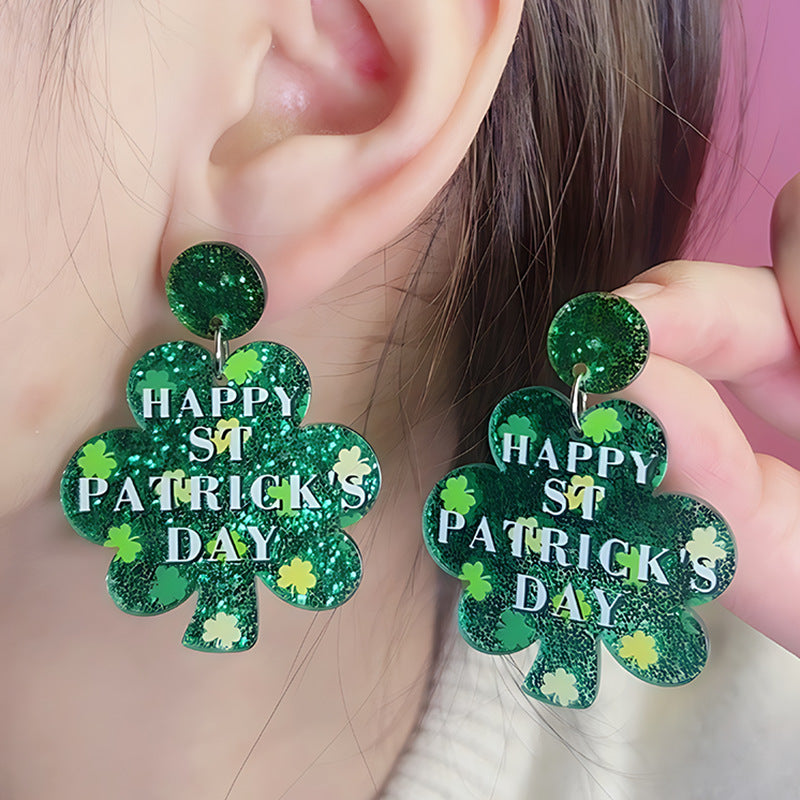 Wholesale St. Patrick's Day Flower Earrings Jewelry Set Acrylic Earrings