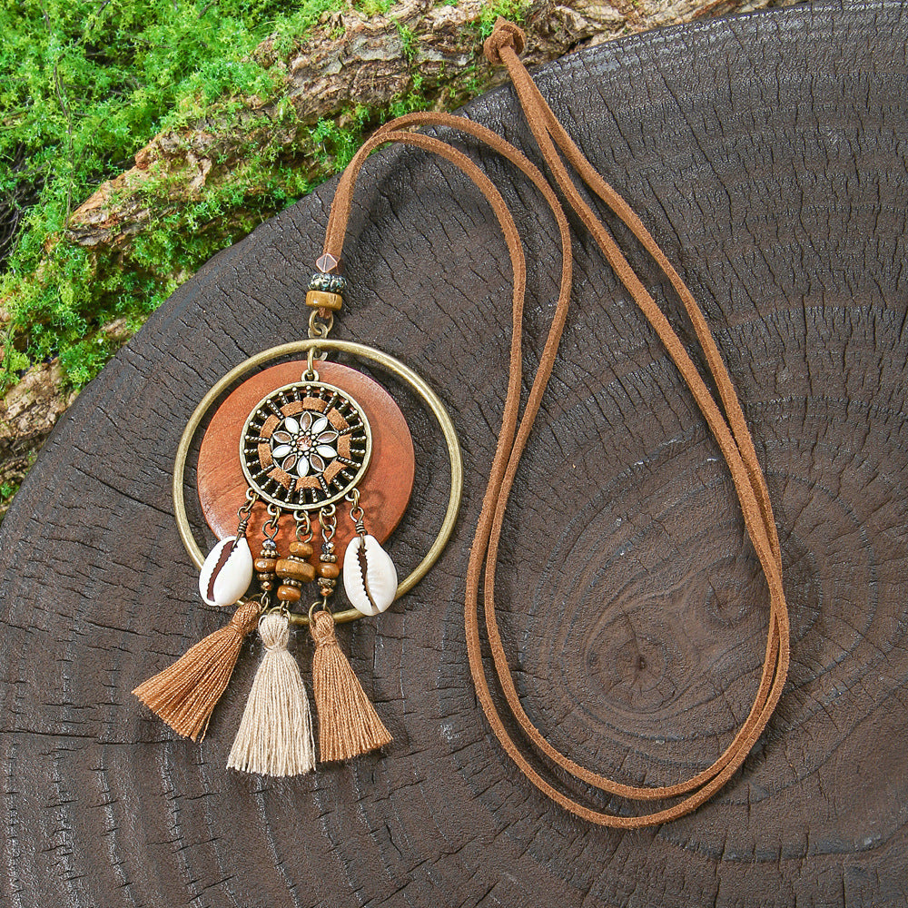 Wholesale Zinc Alloy Bohemian Ethnic Style Long Necklace with Wooden Tassel