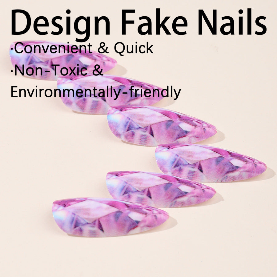 Wholesale 24pcs/box Glitter Nail Stickers Crystal Gradient Wearable Nails Press-on Nail Set ACC-NS-HaoYi034