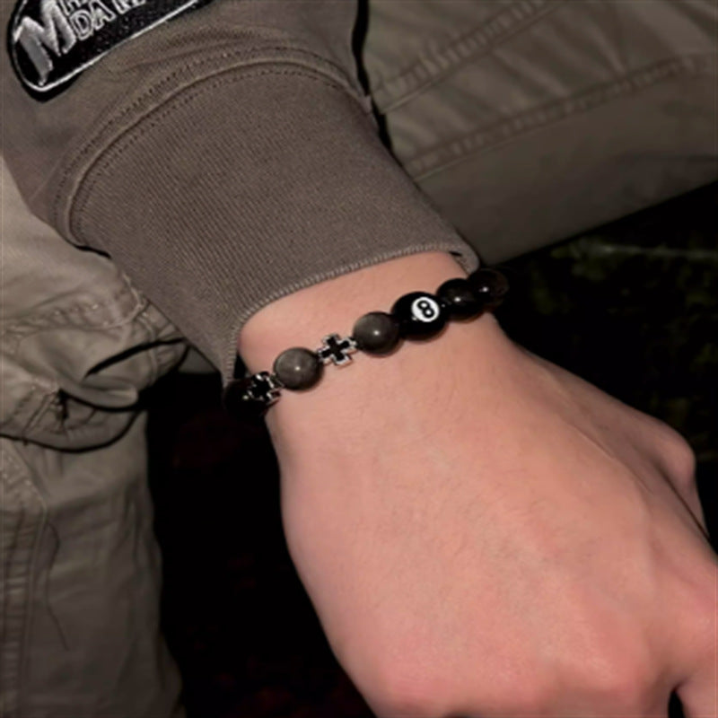 Wholesale Obsidian Cross Bracelet L Black Eight Billiards Bracelet
