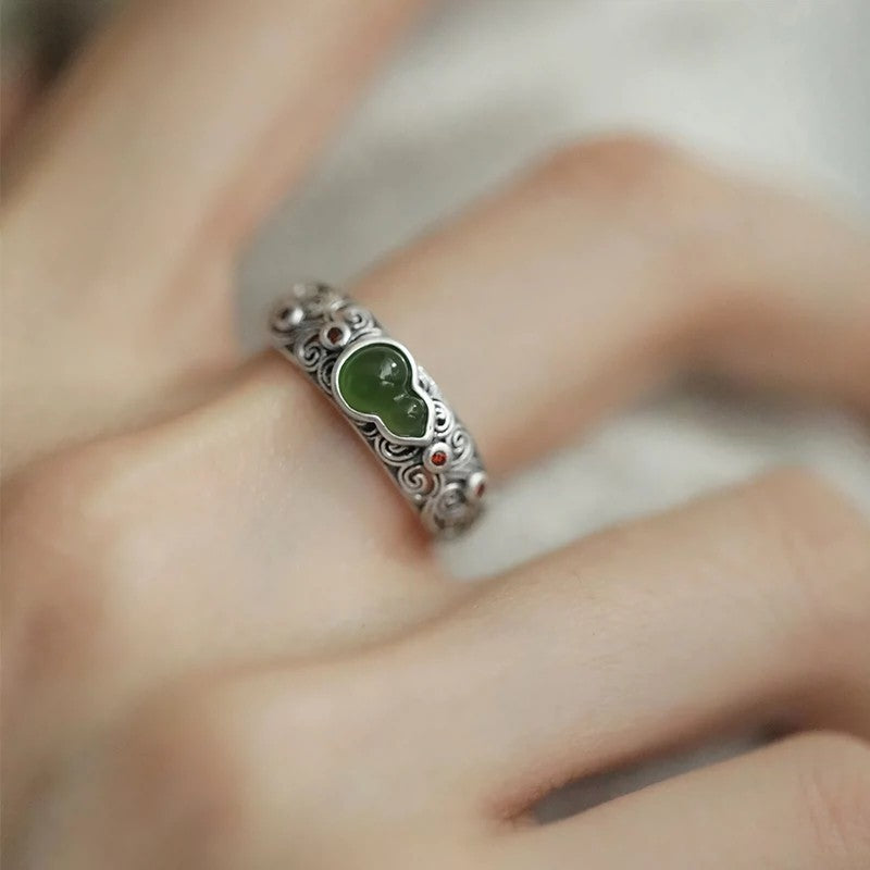 Wholesale S925 sterling silver jasper auspicious clouds gourd ring