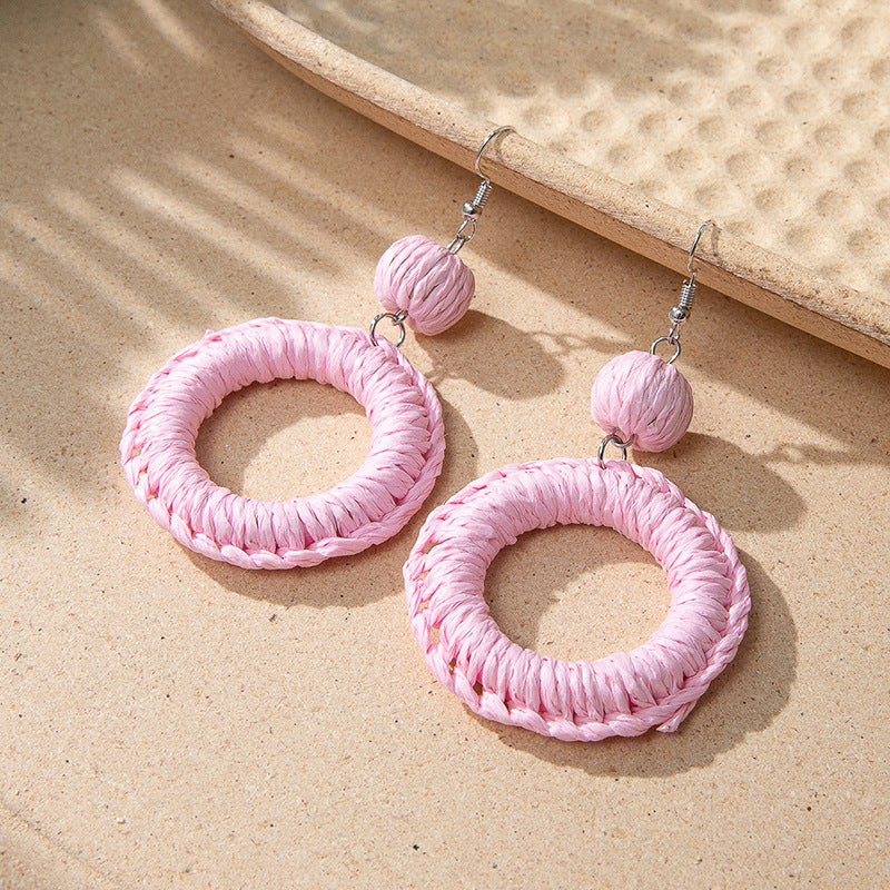 Wholesale Rattan Earrings Raffia Braided Earrings ACC-ES-XLH001