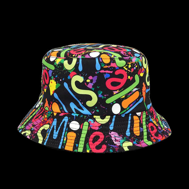 Wholesale Printed Cartoon Fisherman Hat,  Double-Sided Retro Sunshade,  Casual Outdoor Hat for Men Women