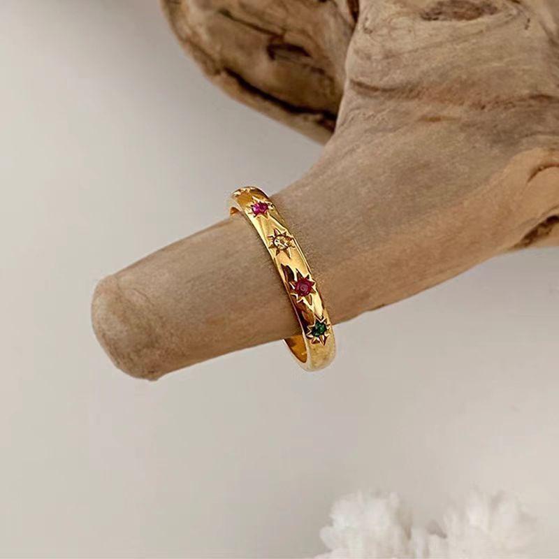 Wholesale Gold-Plated Baroque-Style Simple Band Ring with Colored Gemstones