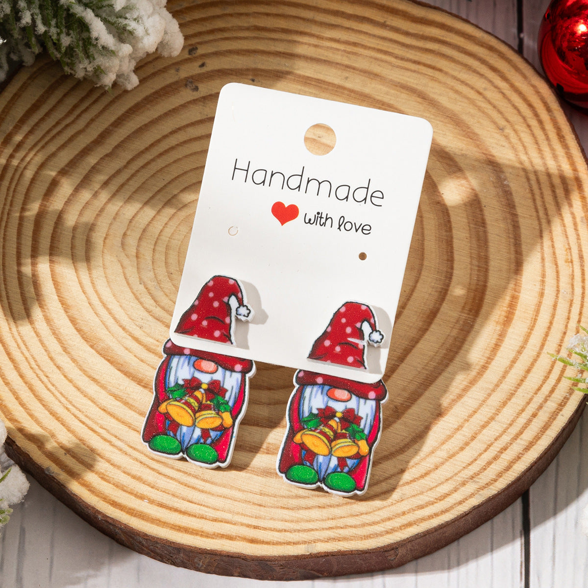 Wholesale Christmas-themed acrylic front and back printed Santa earrings