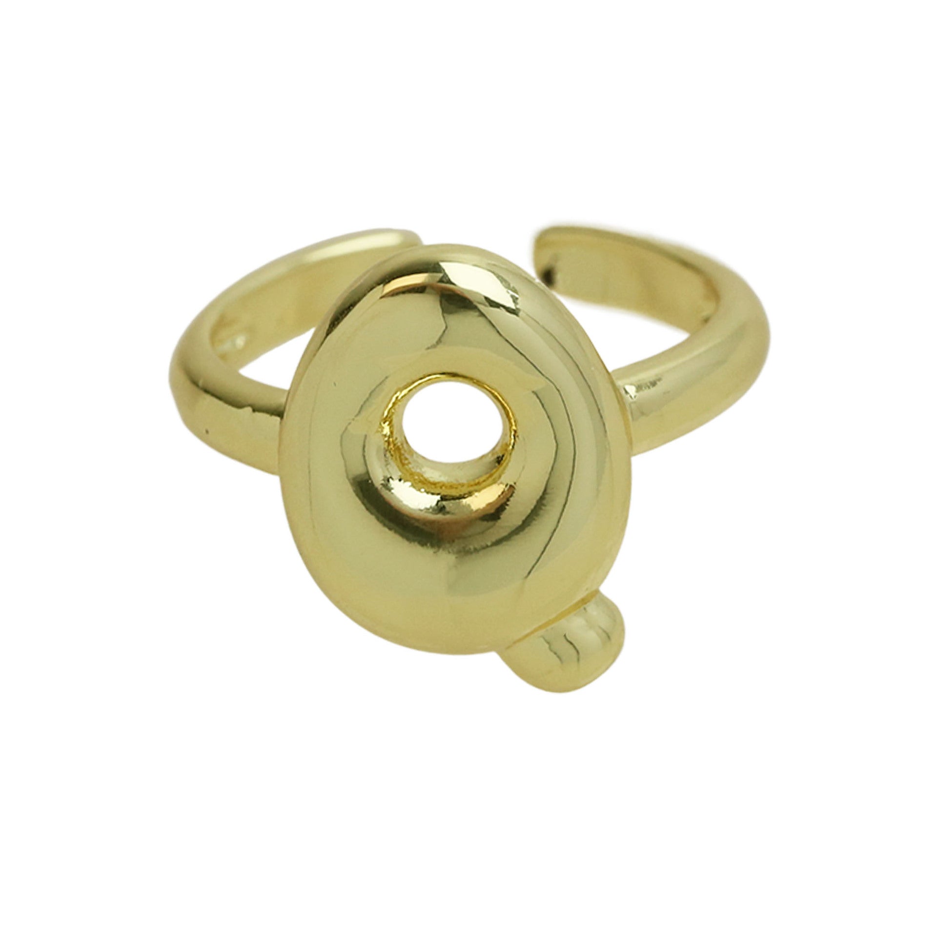 Wholesale  18k Golden Glaze Brass Bubble Balloon Bubble Cute Chubby 26 Letter Ring