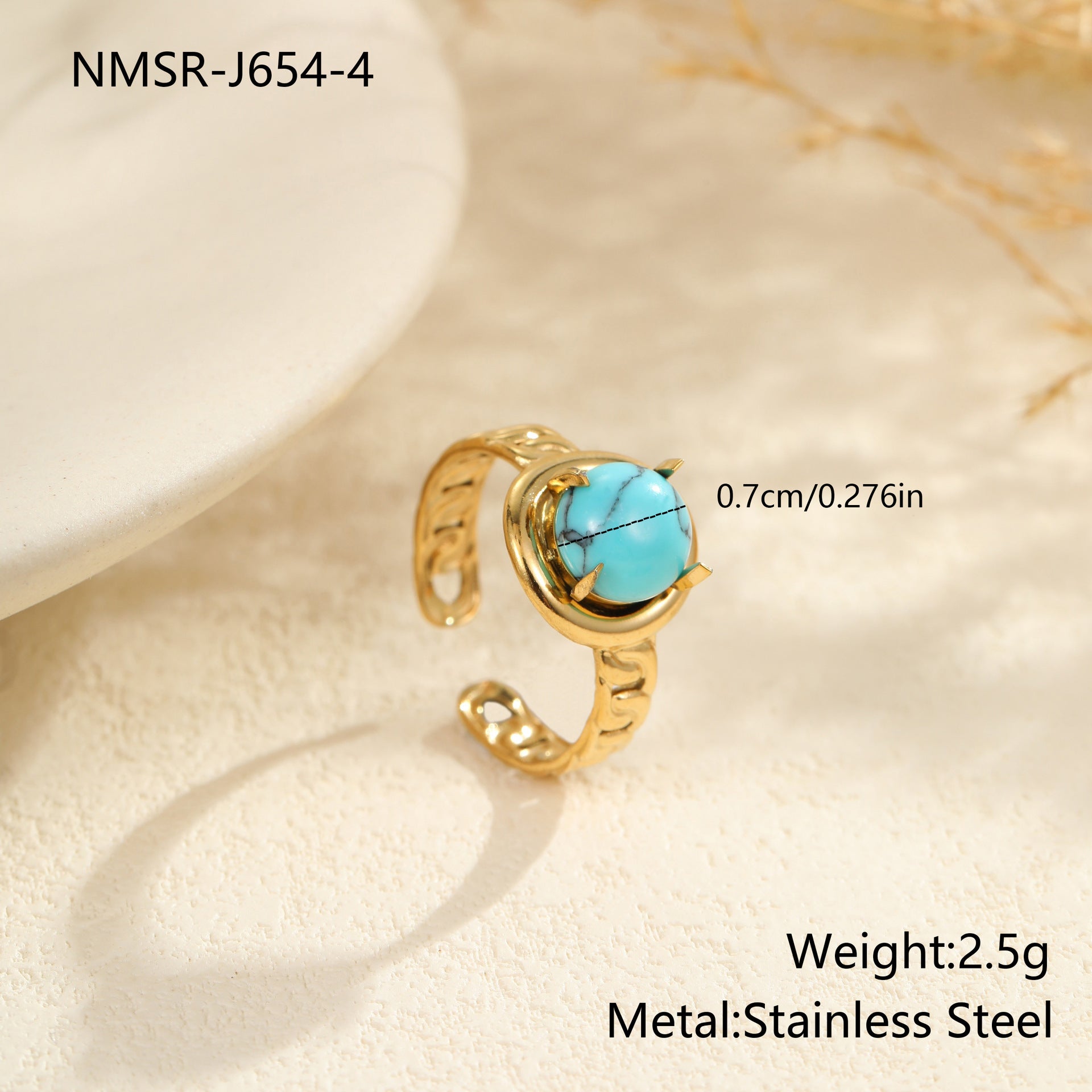 Wholesale Stainless Steel Western Style Turquoise Adjustable Ring