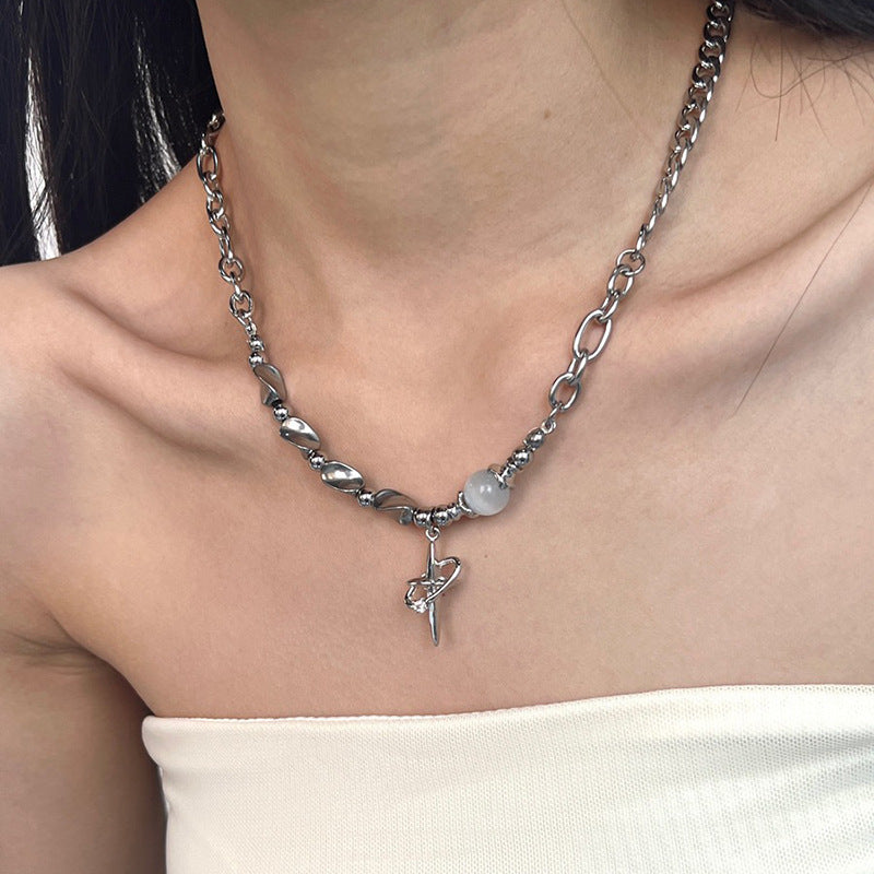 Wholesale Irregular Moonstone Patchwork Necklace Choker Necklace Titanium Steel ACC-NE-NS009