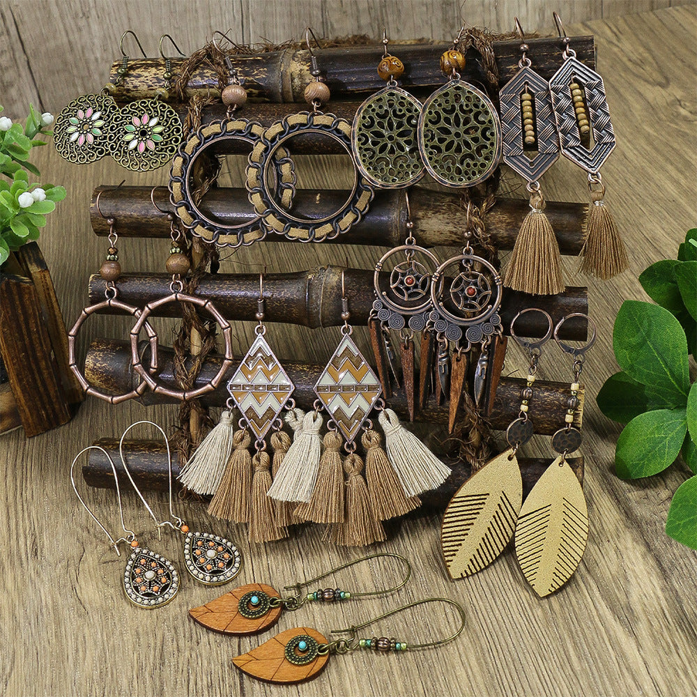 Wholesale Vintage Tassel Alloy Earrings Set Fashion Jewelry Accessory