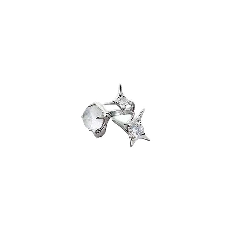 Wholesale Alloy Plated Irregular Open Ring With Zircon And Cat S Eye Moonstone Geometric Design Chic Jewelry Accessory For Women