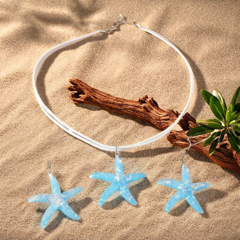 Wholesale Starfish Resin Set Earrings Necklace Bohemian Style Creative Design Seaside Set